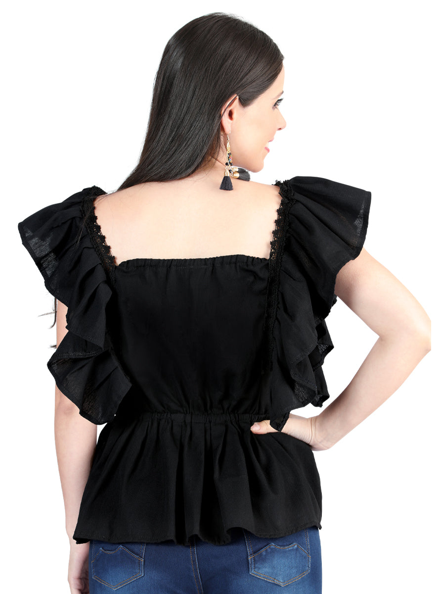 Artisanal Embroidered Blouse 100% Cotton Black 603966