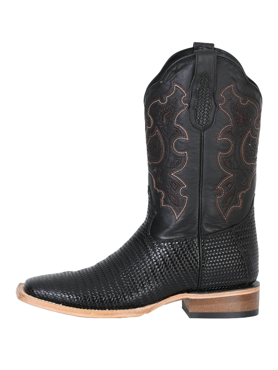El General Men’s Rodeo Boot - Embossed Woven Leather - Black 41790