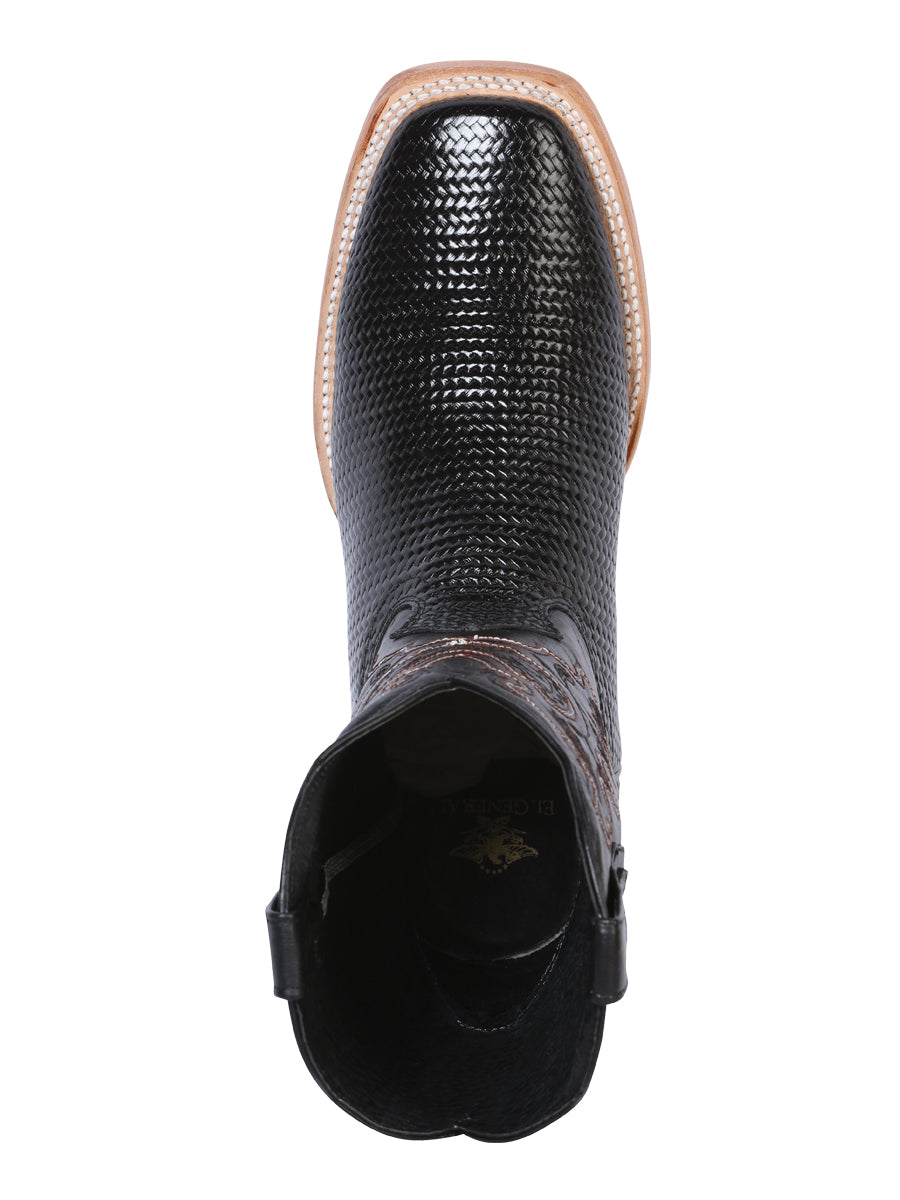El General Men’s Rodeo Boot - Embossed Woven Leather - Black 41790