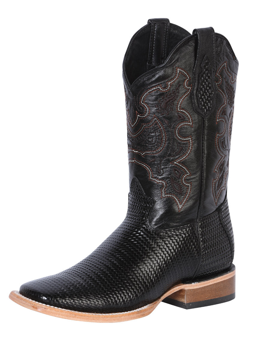 El General Men’s Rodeo Boot - Embossed Woven Leather - Black 41790