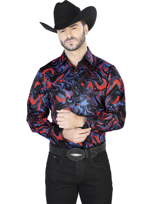 Blue And Red Casual Long Sleeve Shirt 44080