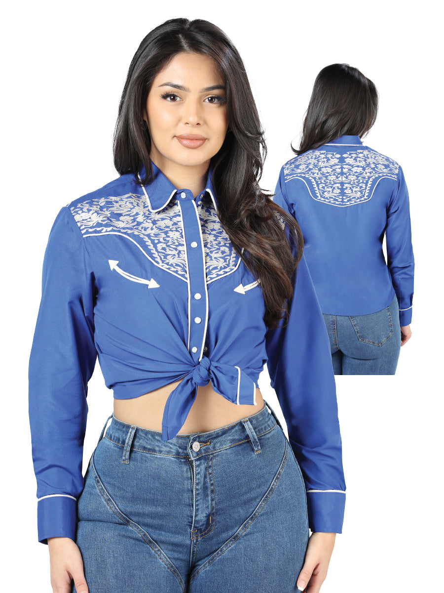 Womens Royal Blue Embroidered Western-style Blouse 44185