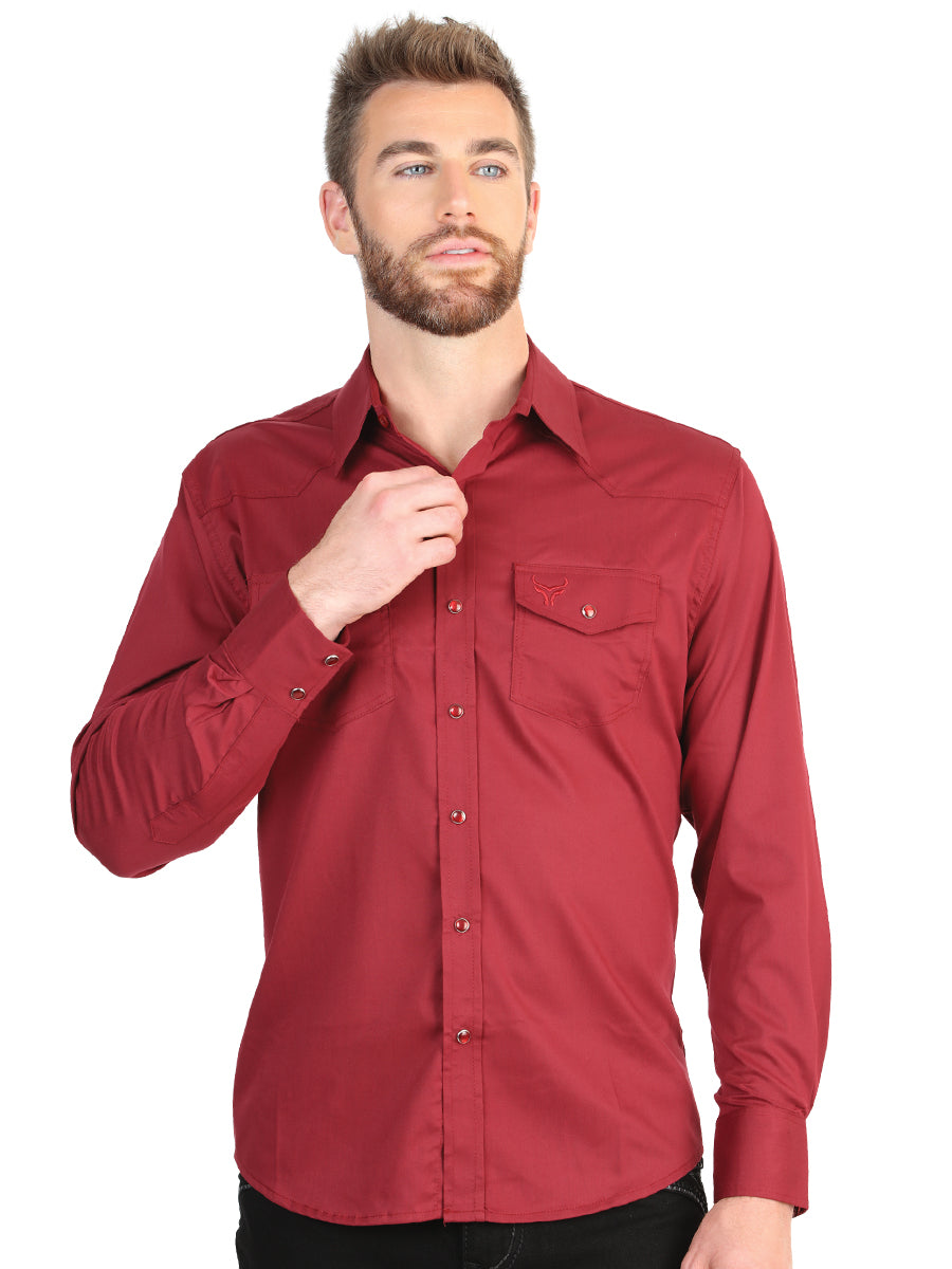 El General Men’s Long Sleeve Western Shirt - Red Stretch 45614