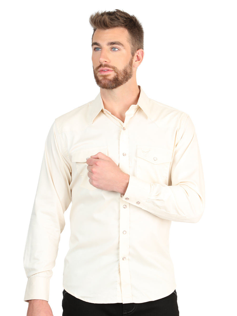El General Men’s Long Sleeve Western Shirt - Beige Stretch 45617