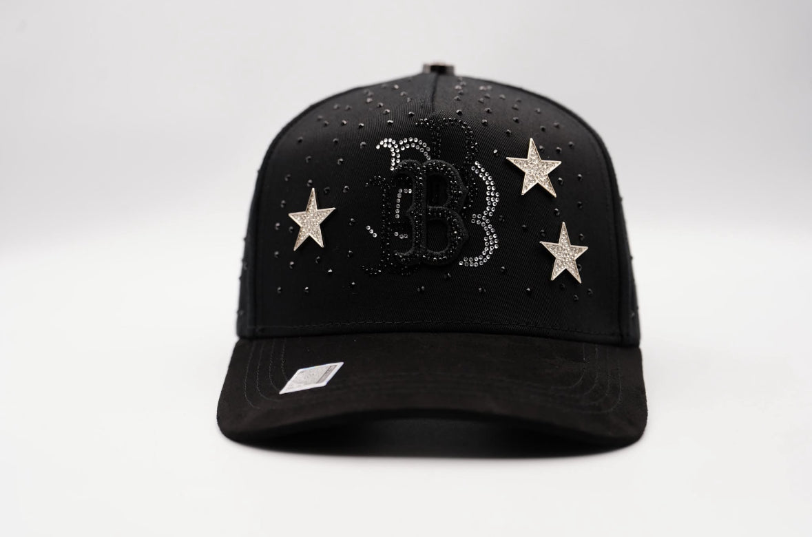 Sheep Logo Black Snapback Unisex Hat with Star Embellishments and Unique Design