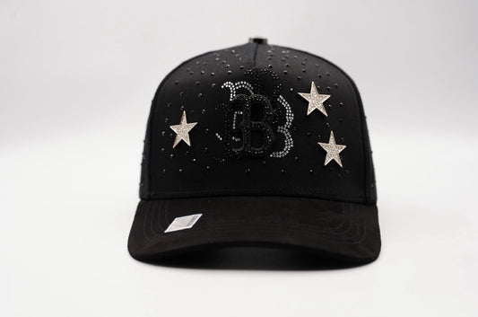 Sheep Logo Black Snapback Unisex Hat with Star Embellishments and Unique Design