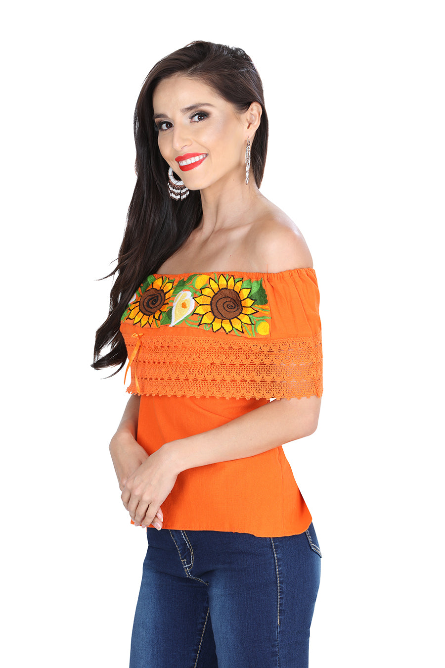 Artisanal Embroidered Blouse 50% Cotton, %50 Polyester Orange 601283