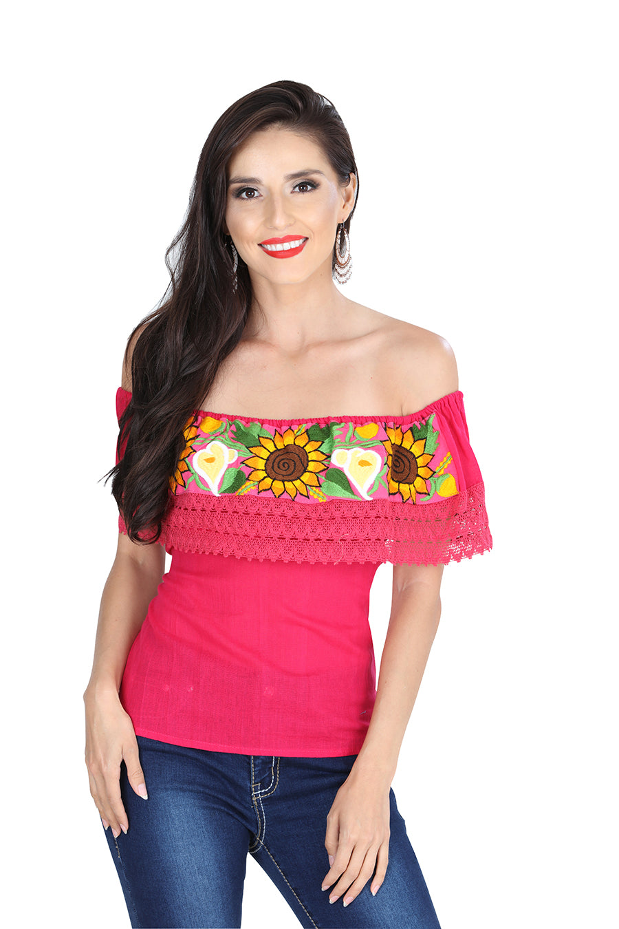 Artisanal Embroidered Blouse 50% Cotton, %50 Polyester Pink 601287