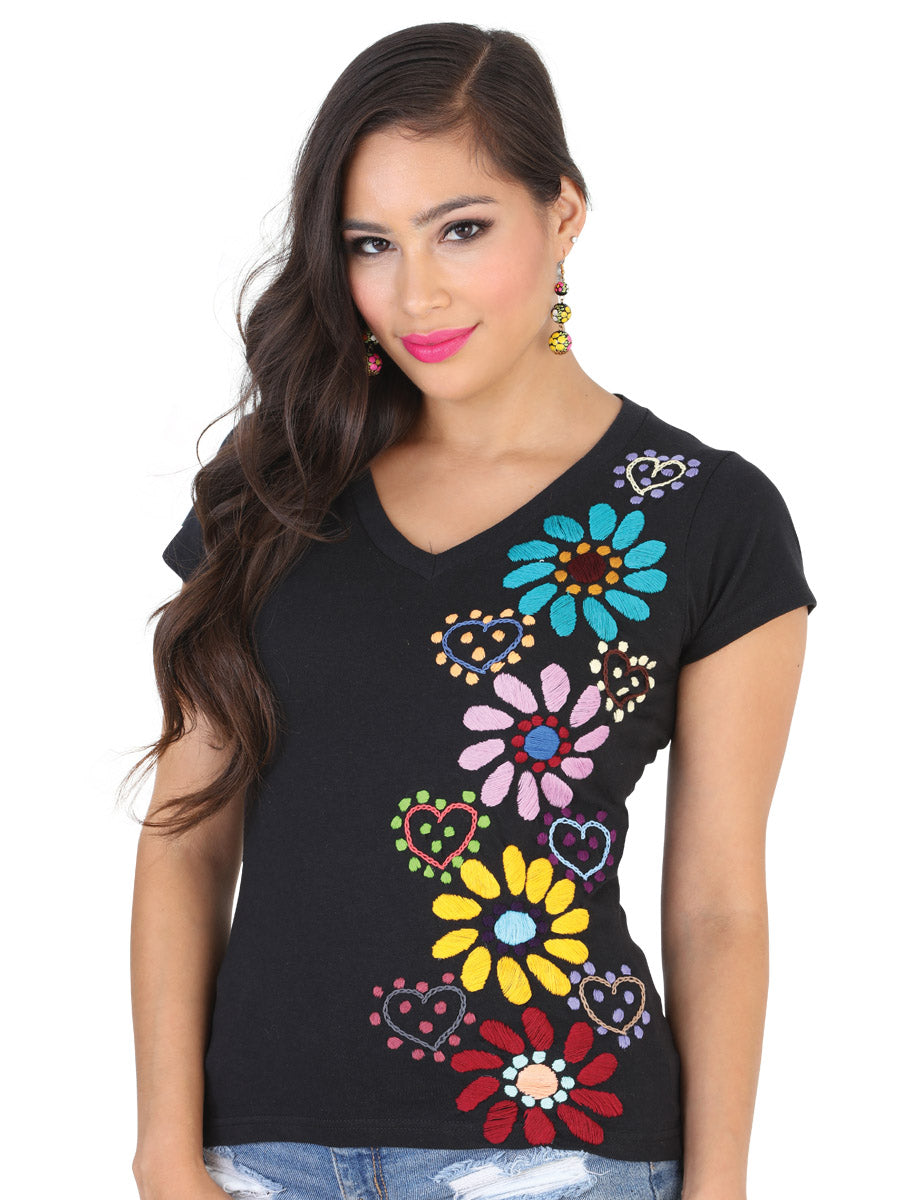 Artisanal Embroidered Sport T-Shirt 50% Cotton 50% Polyester Black 601986
