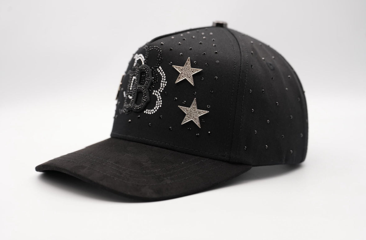 Sheep Logo Black Snapback Unisex Hat with Star Embellishments and Unique Design