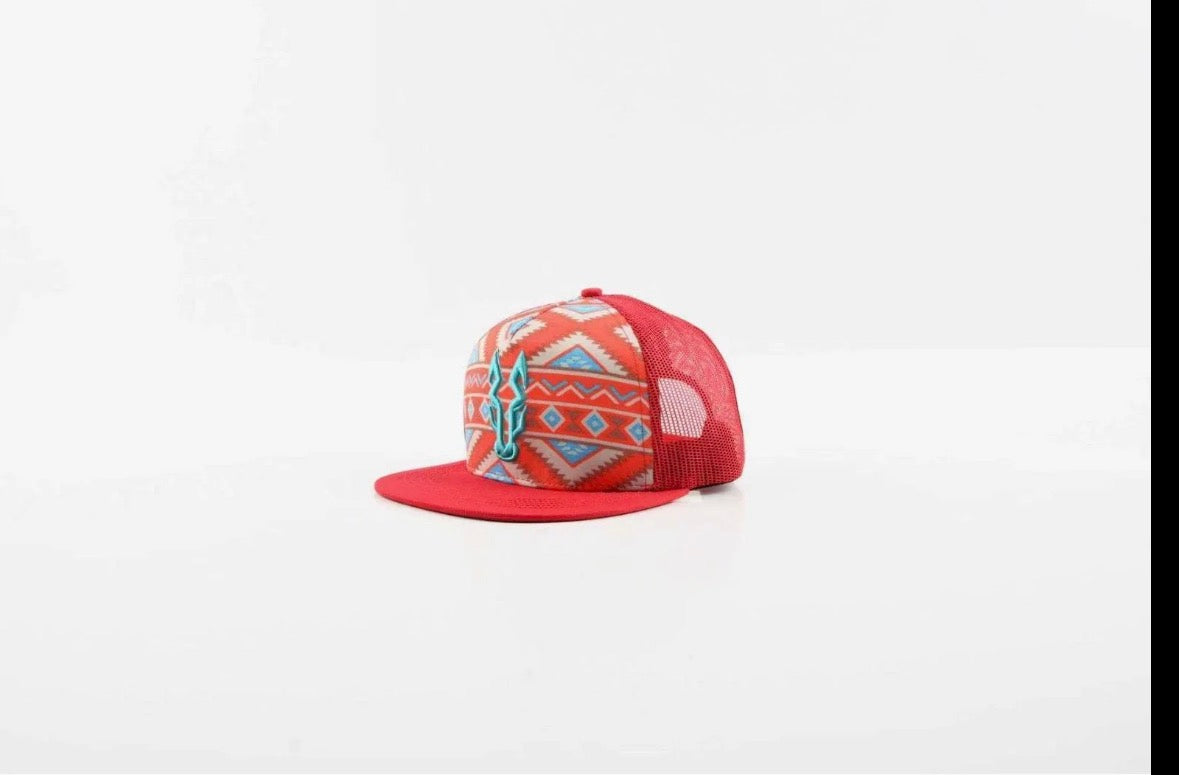 Red Canyon Rider Puro 440 Hat with Aztec Pattern and Teal Logo for Stylish Outfits