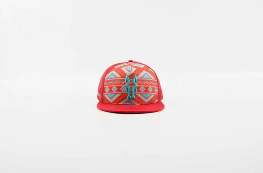 Red Canyon Rider Puro 440 Hat with Aztec Pattern and Teal Logo for Stylish Outfits