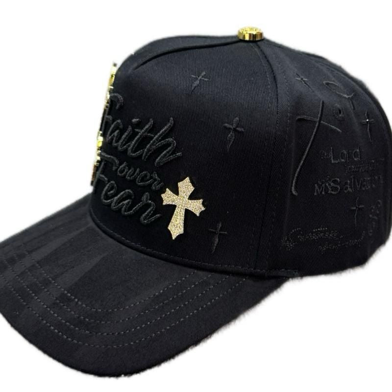 Faith Over Fear Hat La Office Black with Gold Crosses
