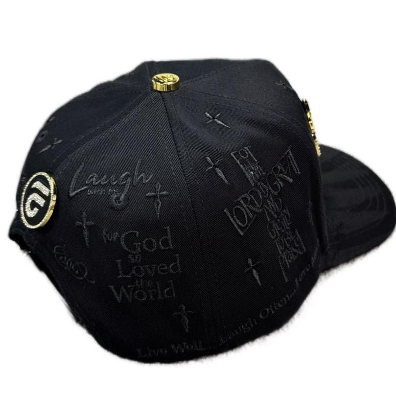 Faith Over Fear Hat La Office Black with Gold Crosses